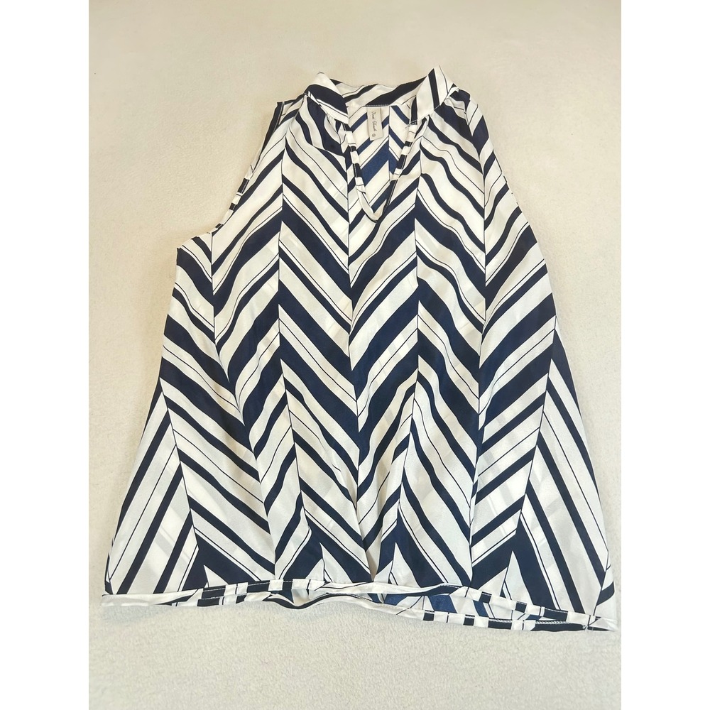 Final Touch Blouse Women Small Navy Blue Chevron Nautical T-10327C